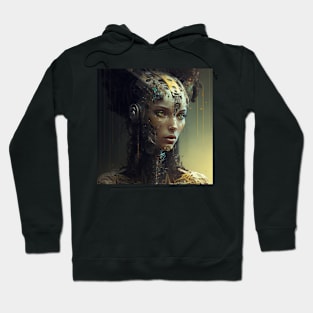 Cyberpunk Sentient AI Female, Green Eyes Hoodie